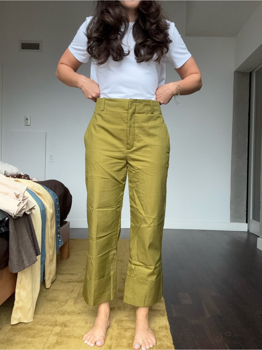 Zara Olive Green Cropped Wide-Leg Pants Size S